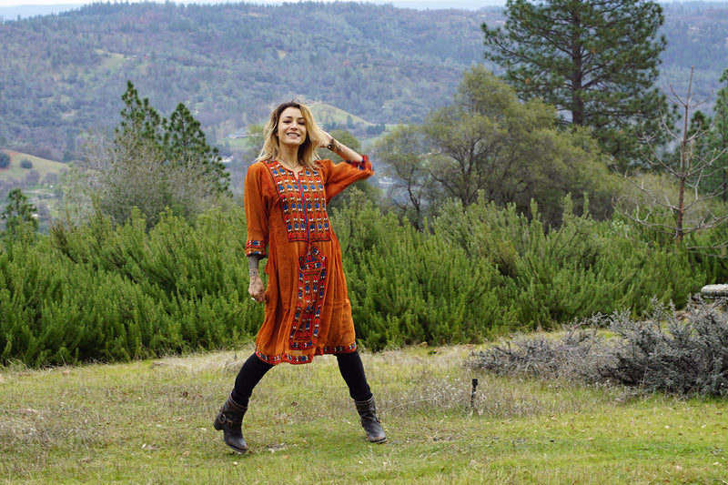 HAND EMBROIDERED BALOCHI AFGHANI BOHO DRESS LOVE BUG