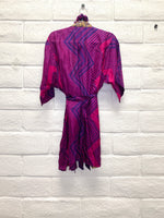 Silk Boho Robe - S/M - Hot Pink Geometric