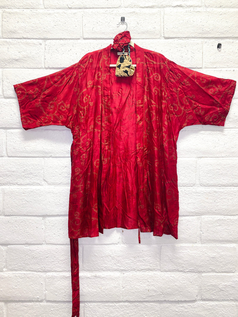 Silk Boho Robe - L - China Red
