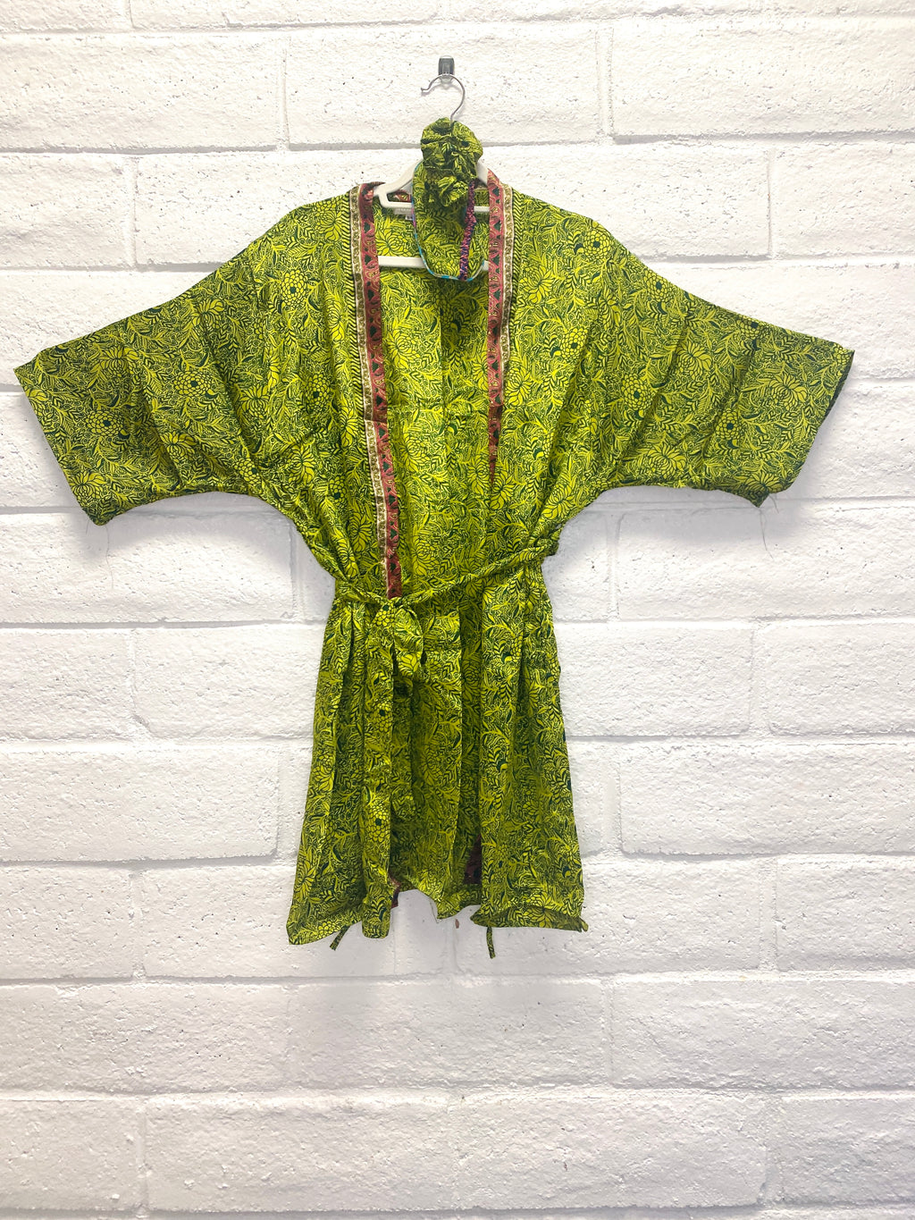 Silk Boho Robe - S/M - Lime Blossom