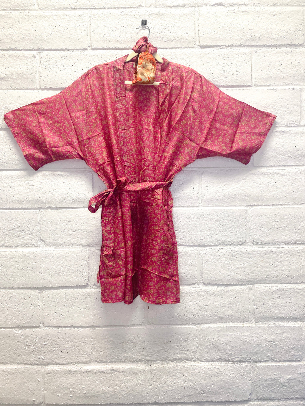 Silk Boho Robe - S/M - Pink Blossoms