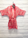 Silk Boho Robe - S/M - Hibiscus Brushstroke