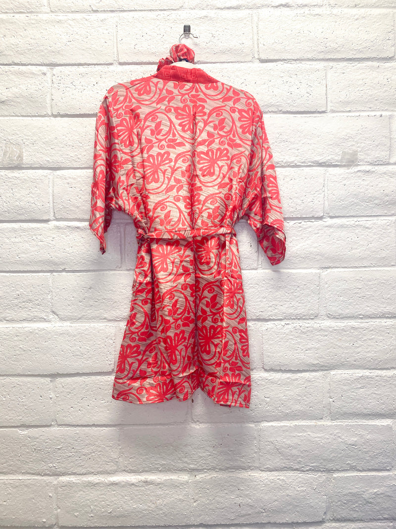 Silk Boho Robe - S/M - Hibiscus Brushstroke