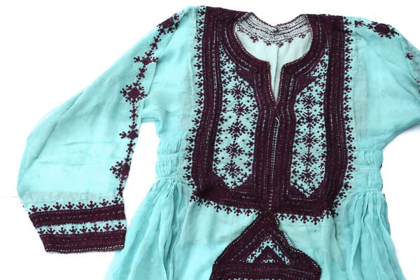 Hand embroidered Balochi Tribal Dress - Tiffany Blue - Blonde Vagabond